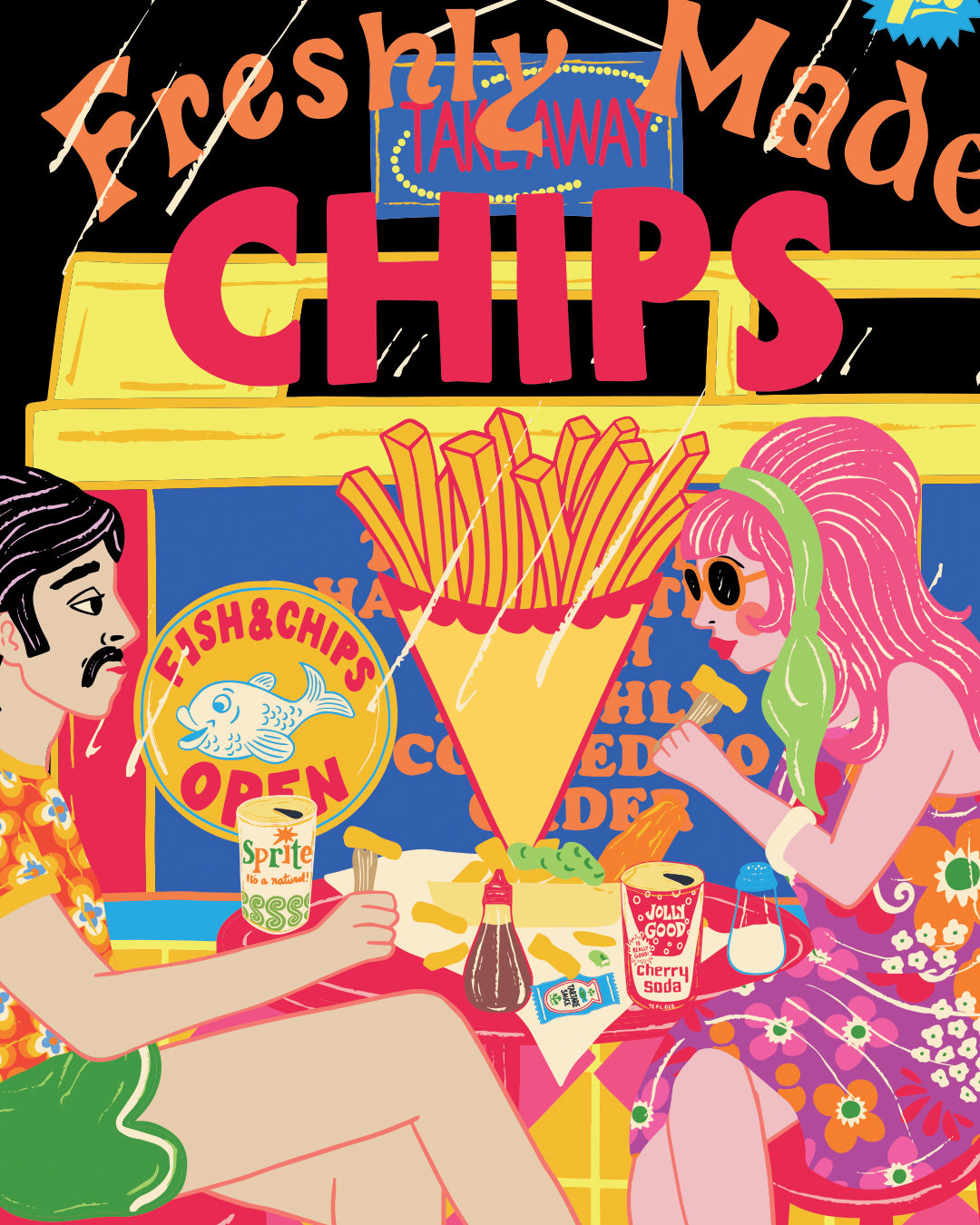 Fish and Chip Shop Art Print - Café Poster - Kitchen Wall Art Poster