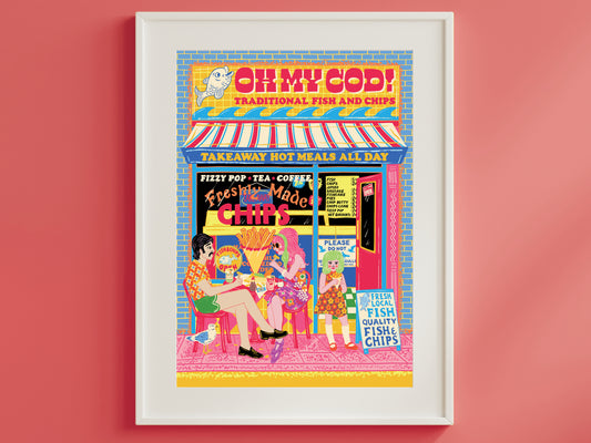 Fish and Chip Shop Art Print - Café Poster - Kitchen Wall Art Poster