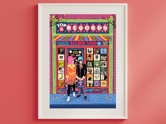 Vintage Record Shop Front Art Print - Vinyl Record Poster - Music Lover Print - Audiophile Poster
