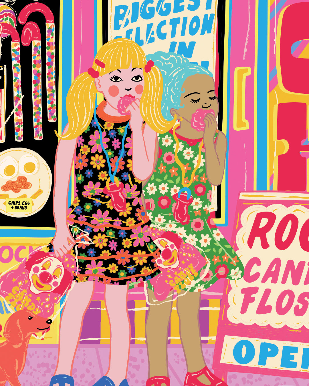 Candy Rock Seaside Print - Retro Seaside Rock Shop illustrated Poster - Birthday - Christmas - Stocking Filler