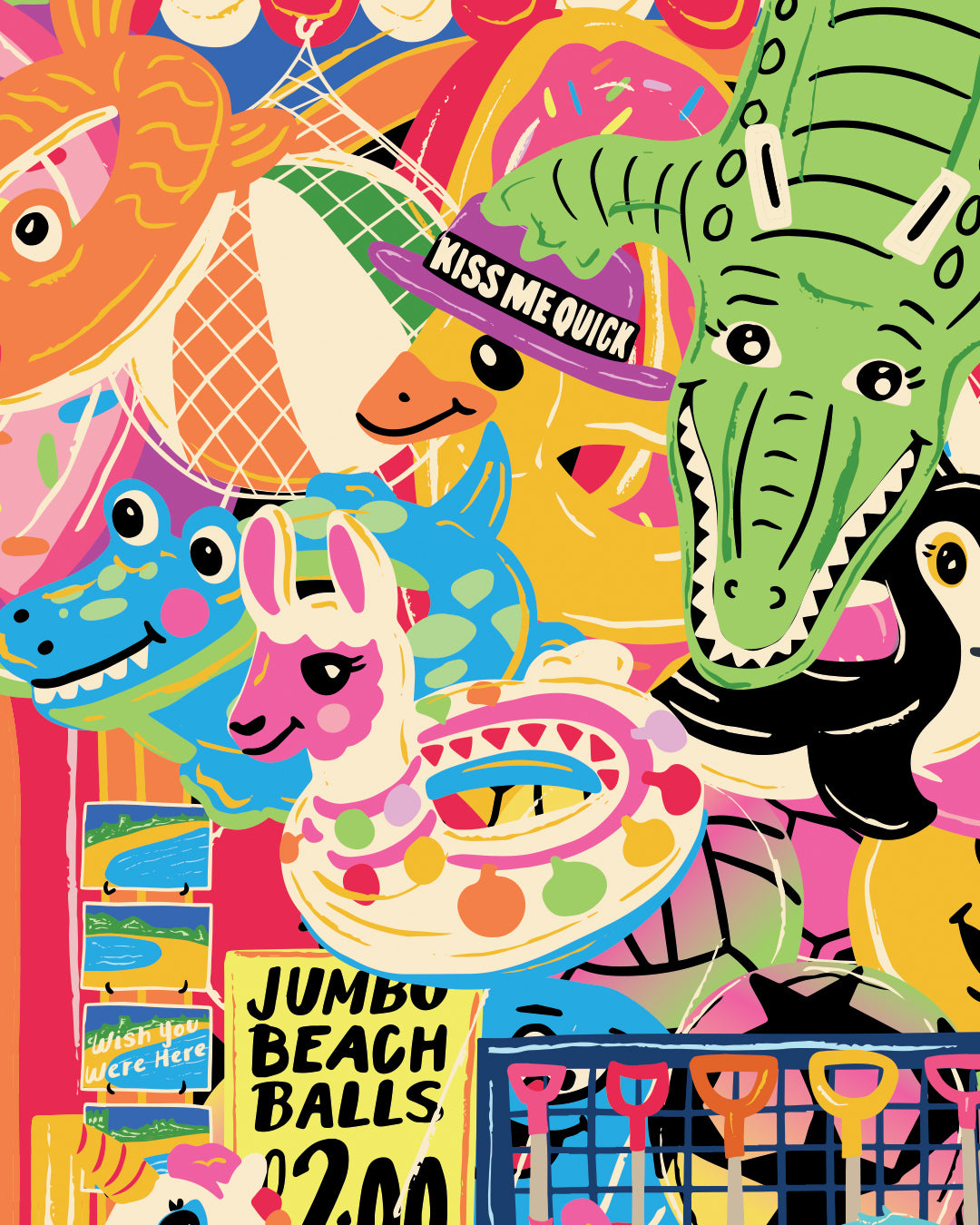 Oh I do like to be Beside the Seaside Print - Retro Seaside Shop illustrated Poster