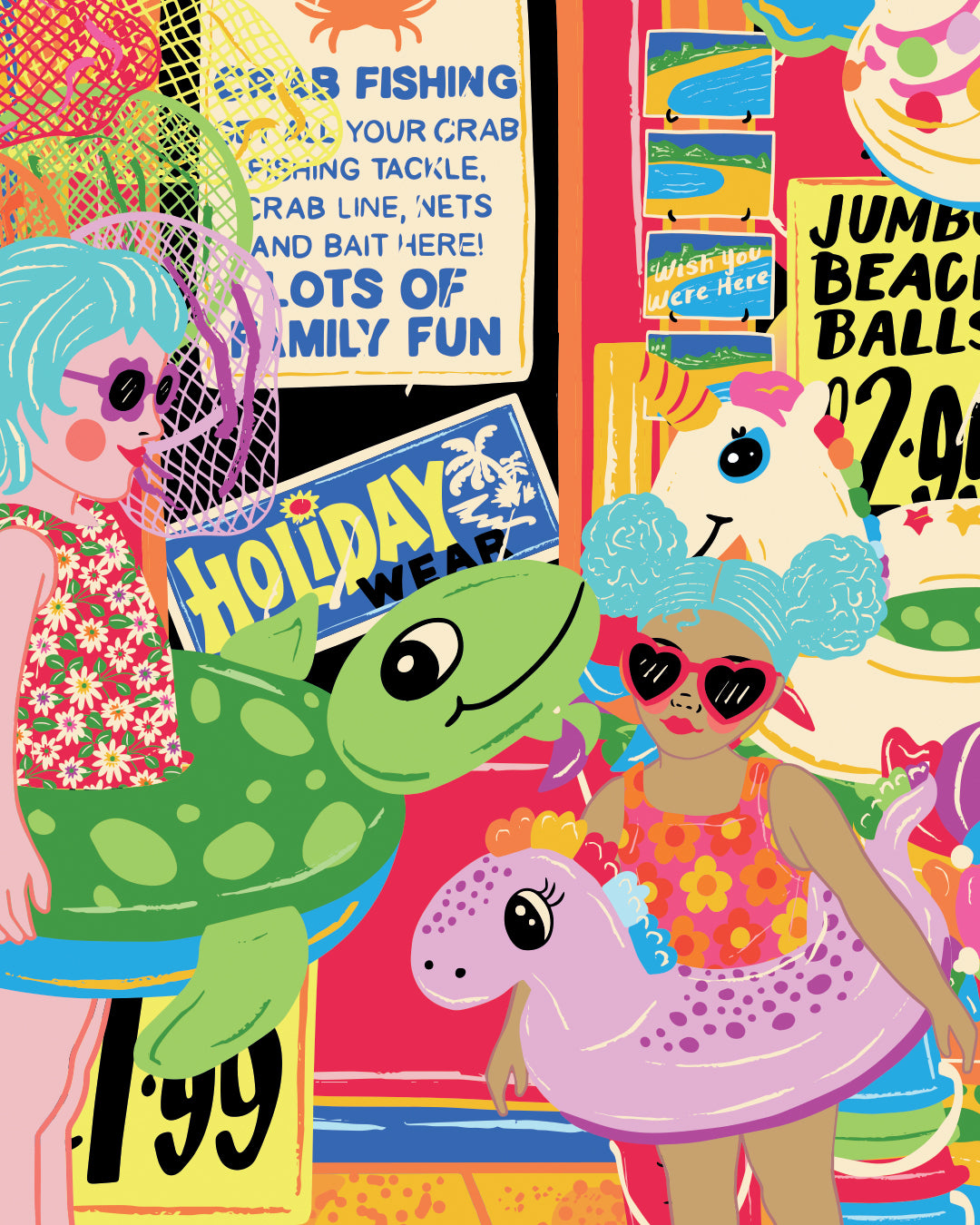 Oh I do like to be Beside the Seaside Print - Retro Seaside Shop illustrated Poster