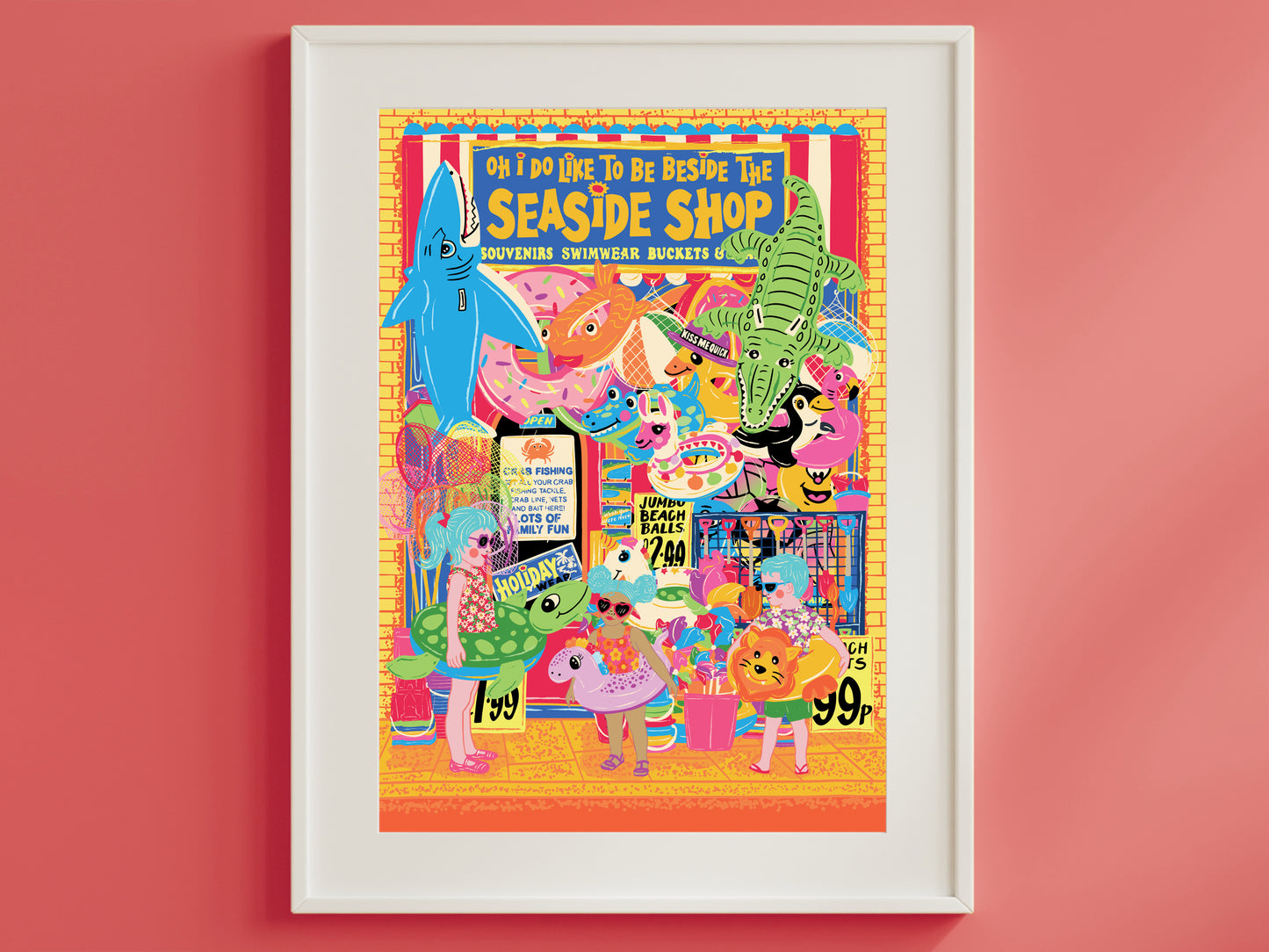 Oh I do like to be Beside the Seaside Print - Retro Seaside Shop illustrated Poster