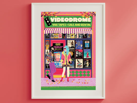 Vintage Video Shop Front Art Print - VHS Poster - Film Lover Print - Movie Cinephile Poster