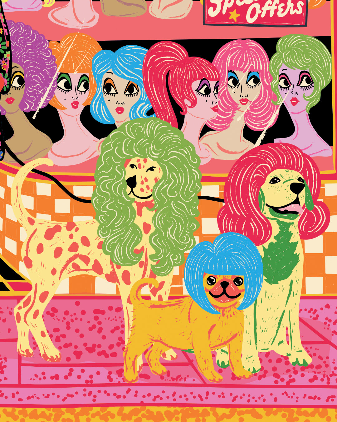 Wonder Wigs Poster - Retro Wig Shop Front Print - Vintage Shop Print