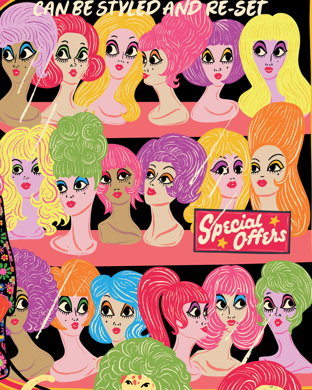 Wonder Wigs Poster - Retro Wig Shop Front Print - Vintage Shop Print