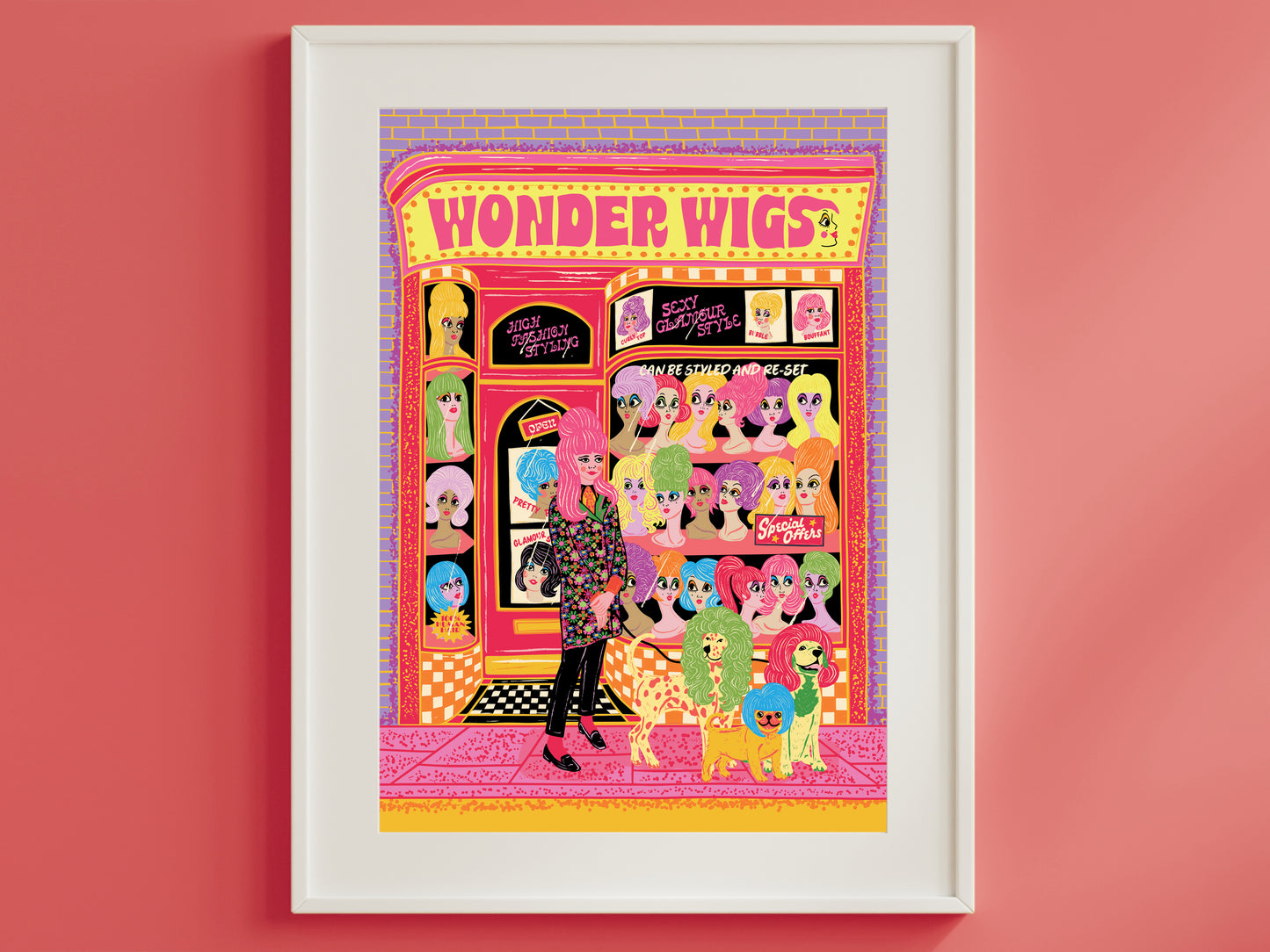 Wonder Wigs Poster - Retro Wig Shop Front Print - Vintage Shop Print