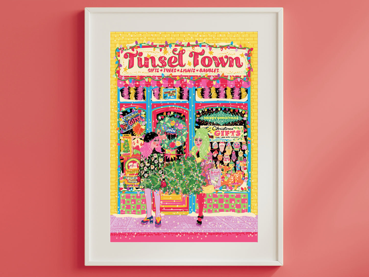 Tinsel Town Christmas Poster - Retro Christmas Shop Print