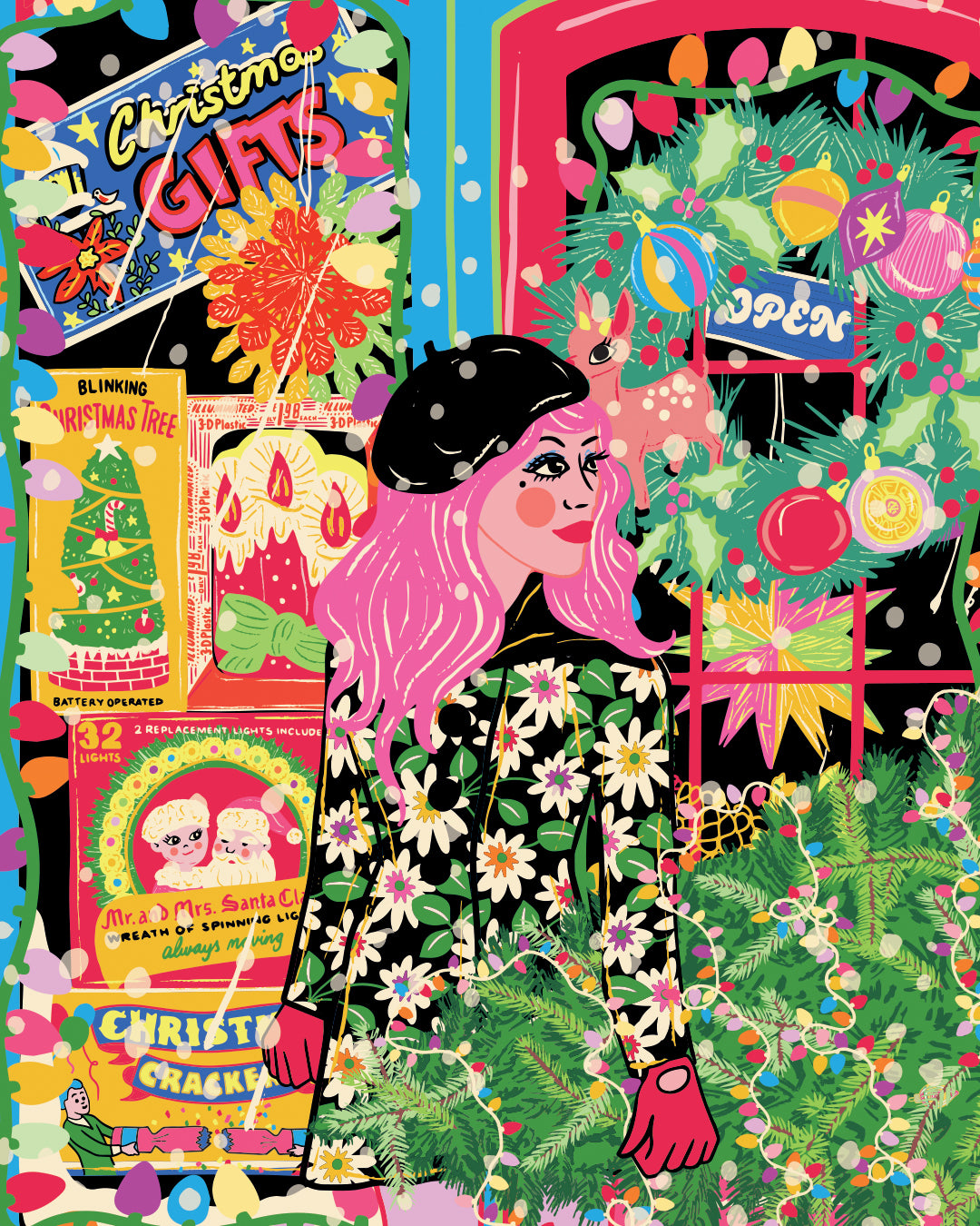 Tinsel Town Christmas Poster - Retro Christmas Shop Print