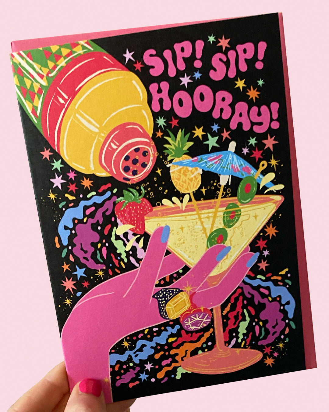 Sip Sip Hooray - Martini Cocktail Greeting Card - Birthday - Congratulations