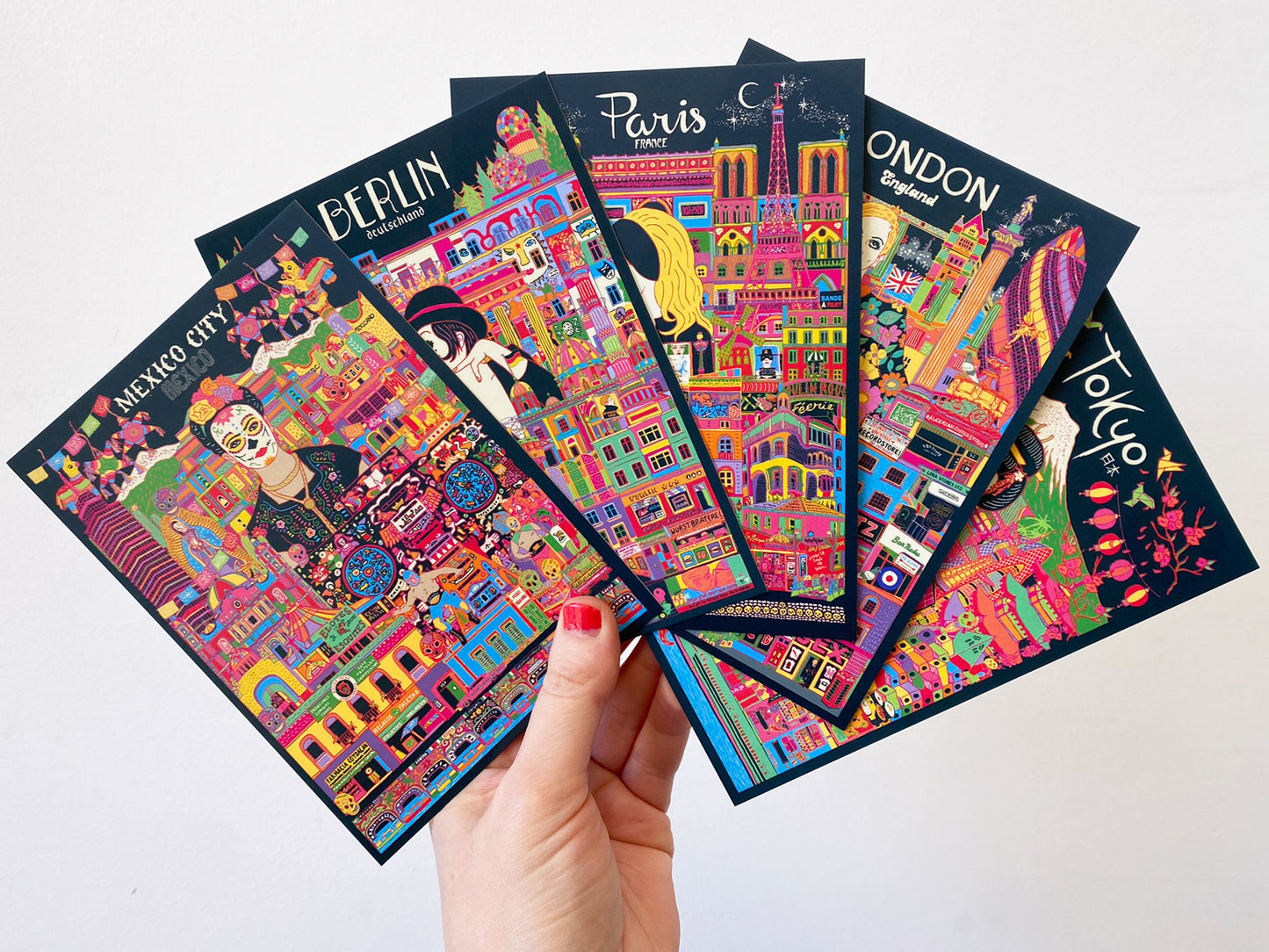 Travel Postcards - Pack Of Five - Mexico City - London - Berlin - Tokyo - Paris
