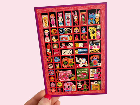 Trinkets Letter Press Print Tray Postcard - Tchotchkes Postcard