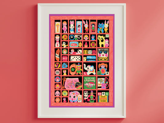 Trinkets Letter Press Print Tray Shelf Art Print - Tchotchkes Poster - Knick Knack Vintage Lucky Charms Collection Print