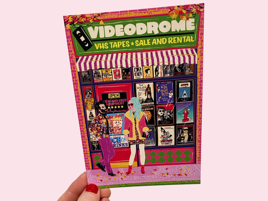 Vintage Video Shop Front Art Postcard - VHS Postcard - Film Lover - Movie Cinephile Postcard