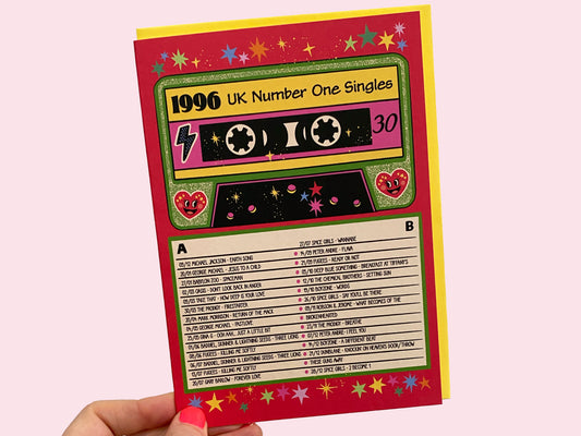 30th Birthday Greeting Card - Number One Chart Singles 1996 Card